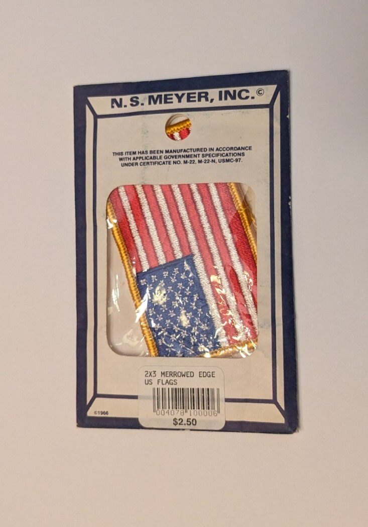 N. S. MEYER INC. 1966 3″ X 2″ USA AMERICAN FLAG SEW-ON PATCH (Single)