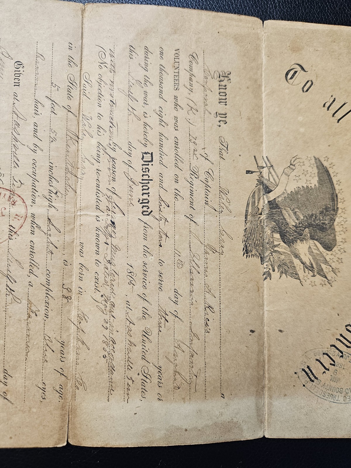 Rare Vintage Civil War 1865 Military Historical Discharged Papers Book Army Navy
