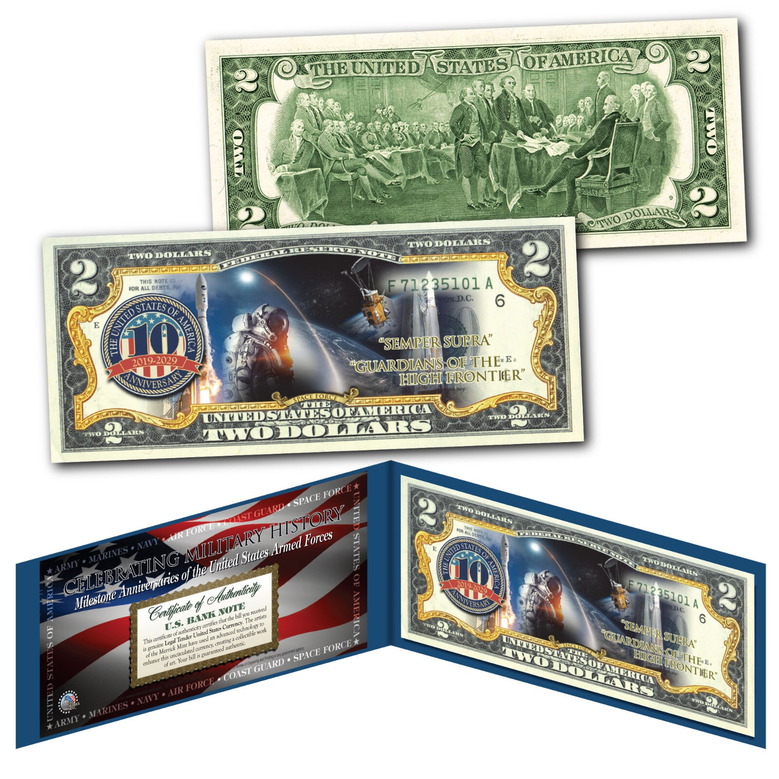 SPACE FORCE 10th ANNIVERSARY Milestones of the U.S. Armed Forces Genuine $2 Bill