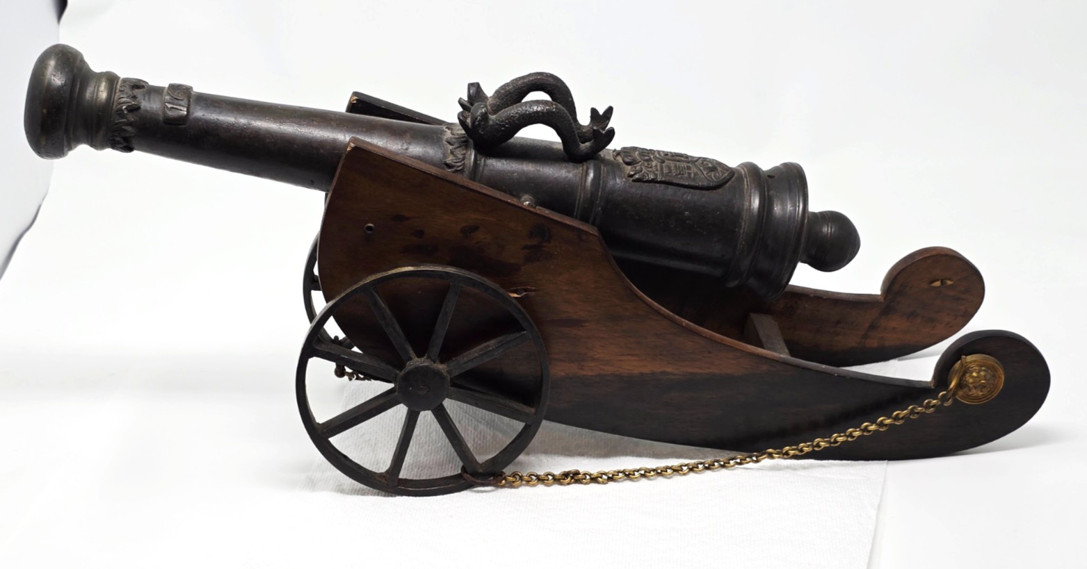 Large 16″ BRONZE Cannon Barrel & Wood Carriage 1651 Carlos II King of Spain