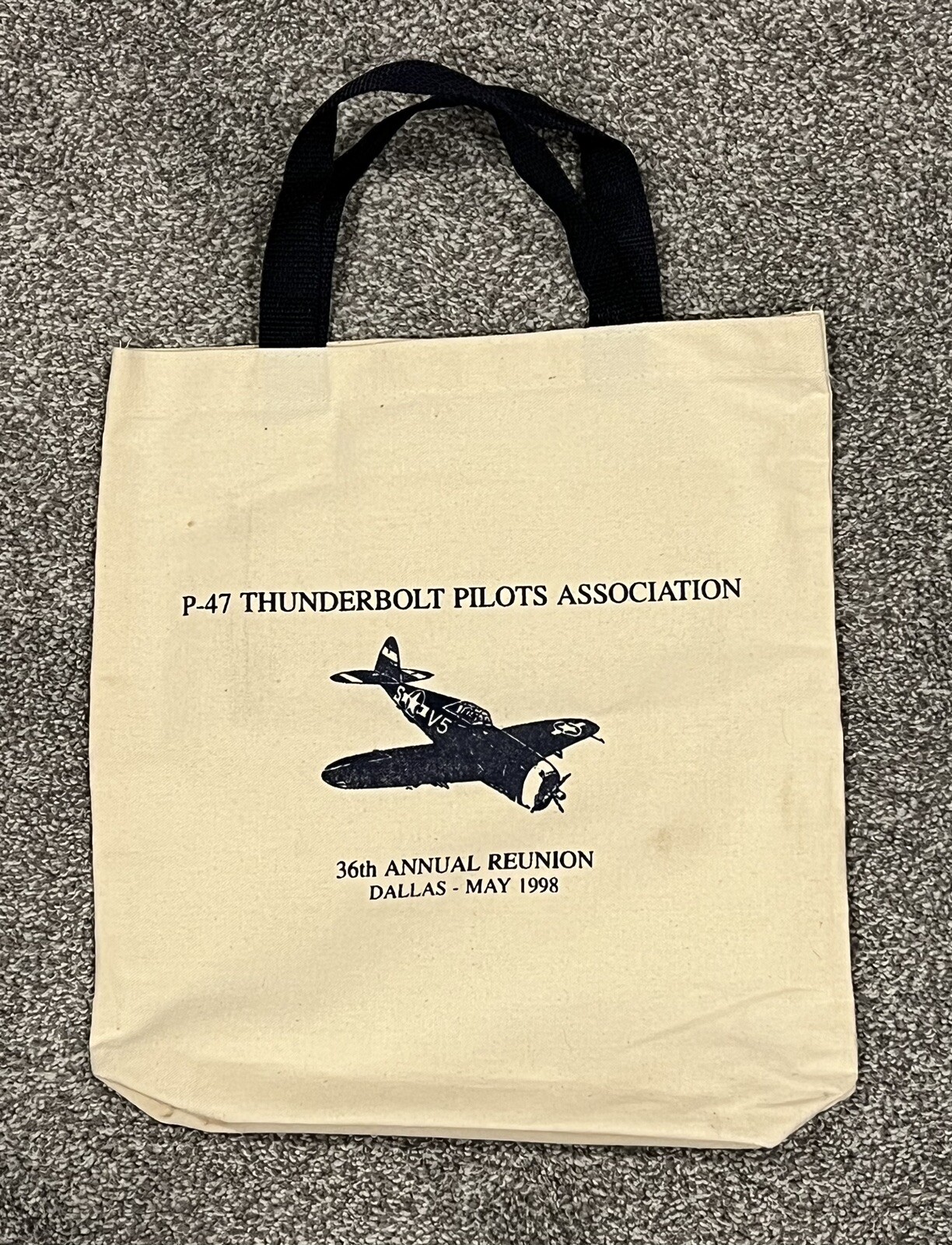 P-47 Thunderbolt Pilots Association 36th Reunion Dallas Texas Canvas Bag GUC
