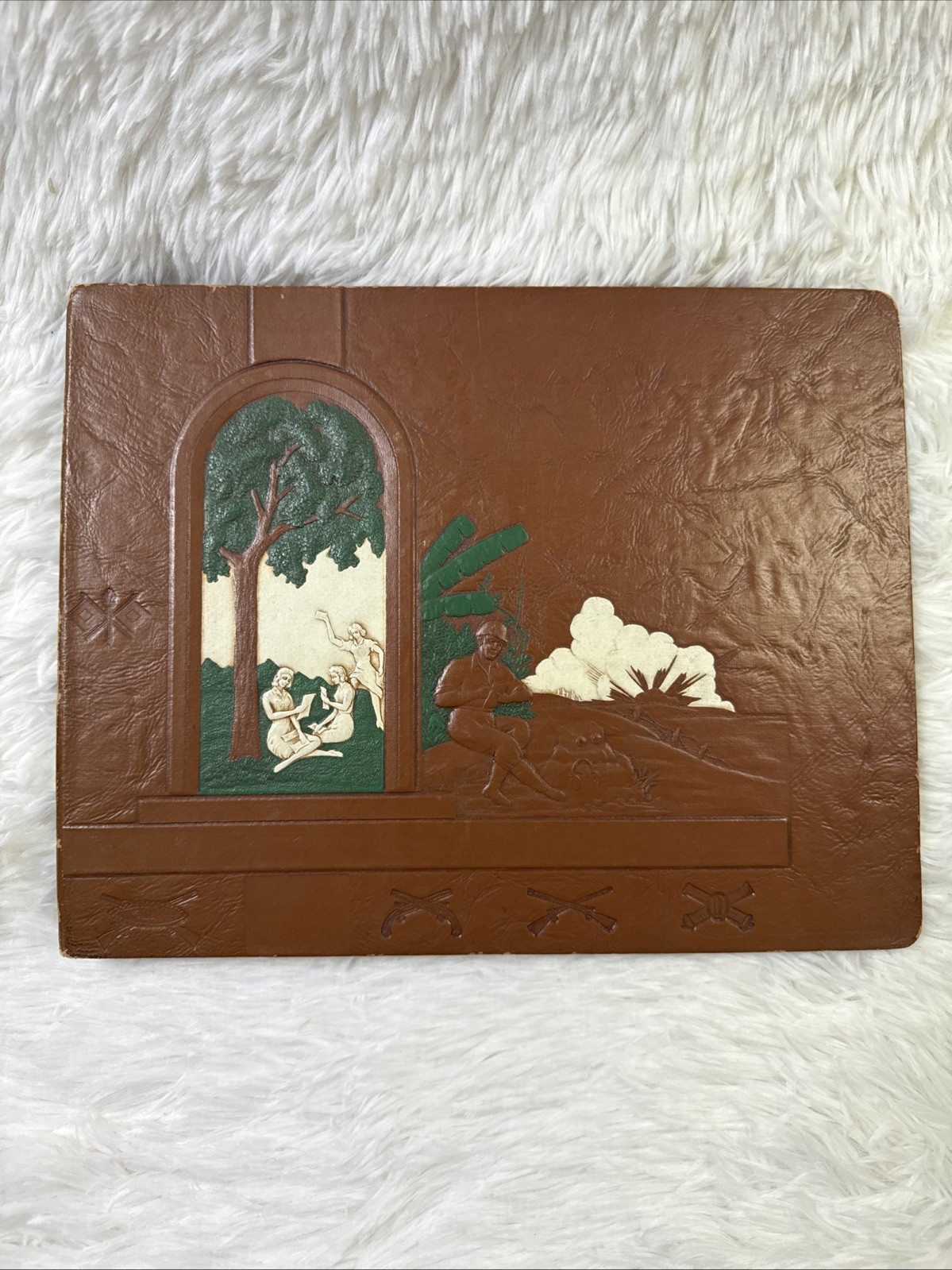 Vintage Embossed Scrapbook Album 10×13 Hinged Cover Brown Raised Design