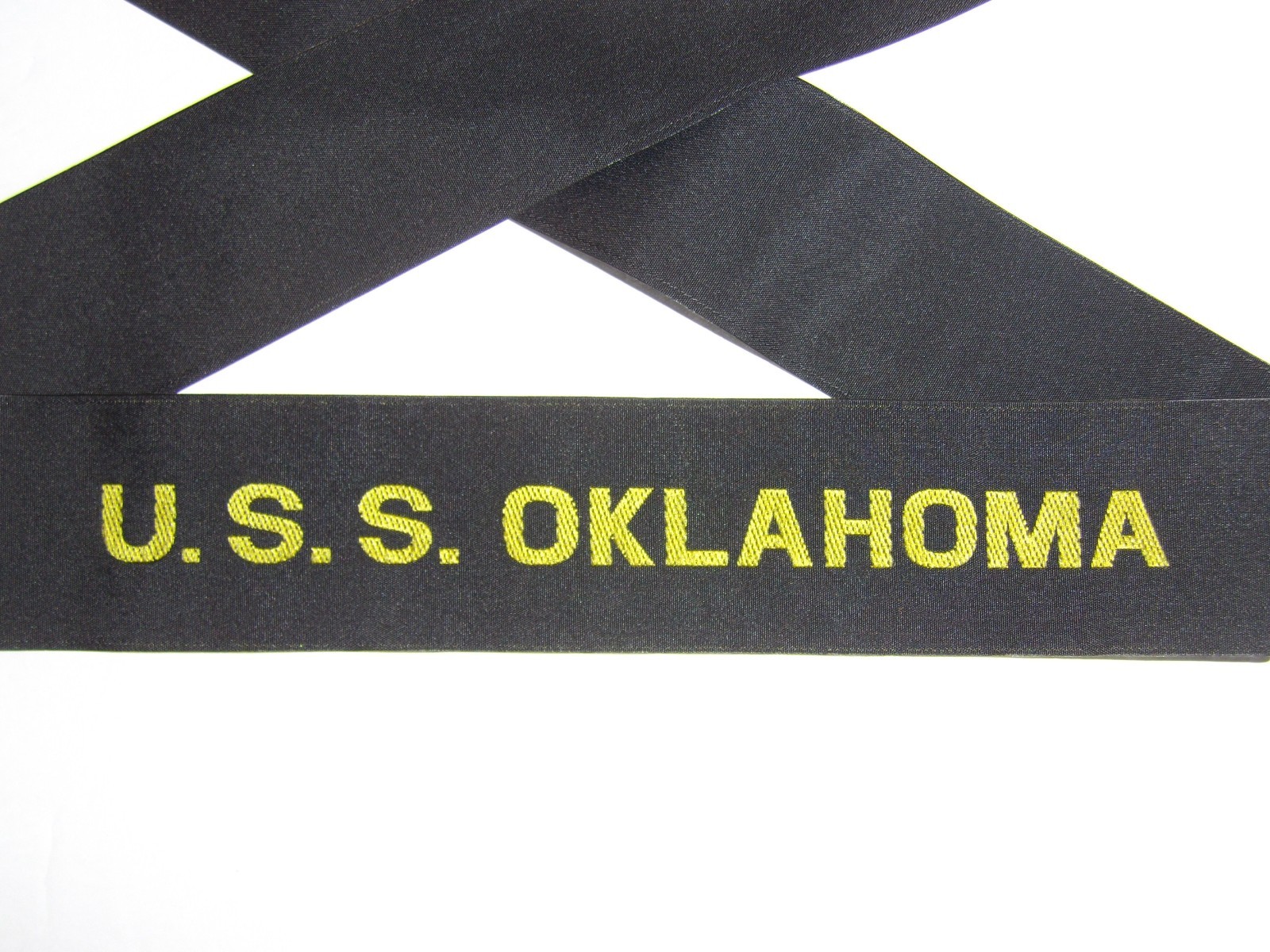 b3559 US Navy Hat Tally U.S.S. Oklahoma USS Battleship BB 37 IR31D