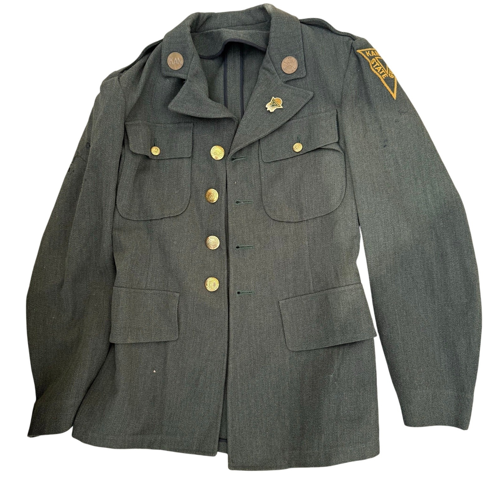 WWII Kansas State Guard Wool Uniform Jacket Kansas Patch Infantry Fruhauf Lapel