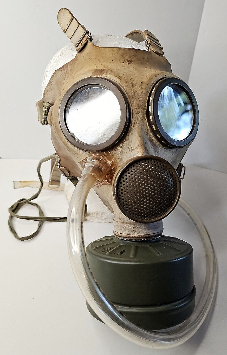Gas Mask M 51 CBB 7 Beige BELGIAN FE 55 Green Filter Military Halloween Tube