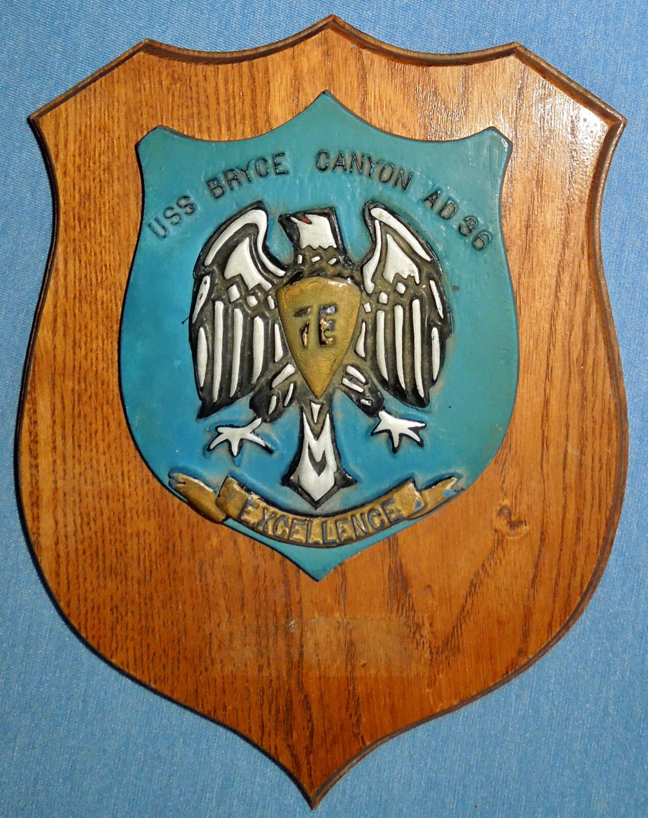 Antique USS Bryce Canyon AD-36 Hand Painted Resin Plaque on Wood Base
