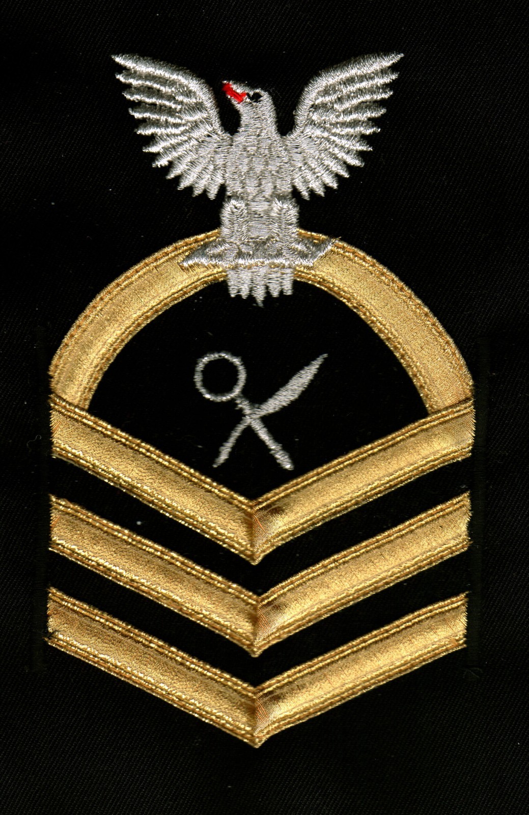 USN RATING BADGE ISC INTELLIGENCE SPECIALIST CPO E-7 GOLD ON BLACK MALE