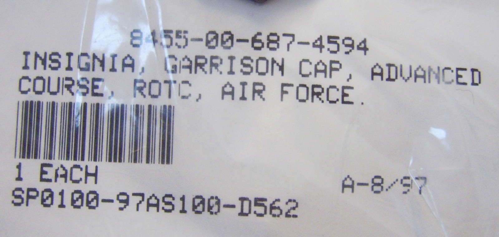 AIR FORCE ROTC ADVANCED COURSE GARRISON CAP INSIGNIA NIP DATED 1997