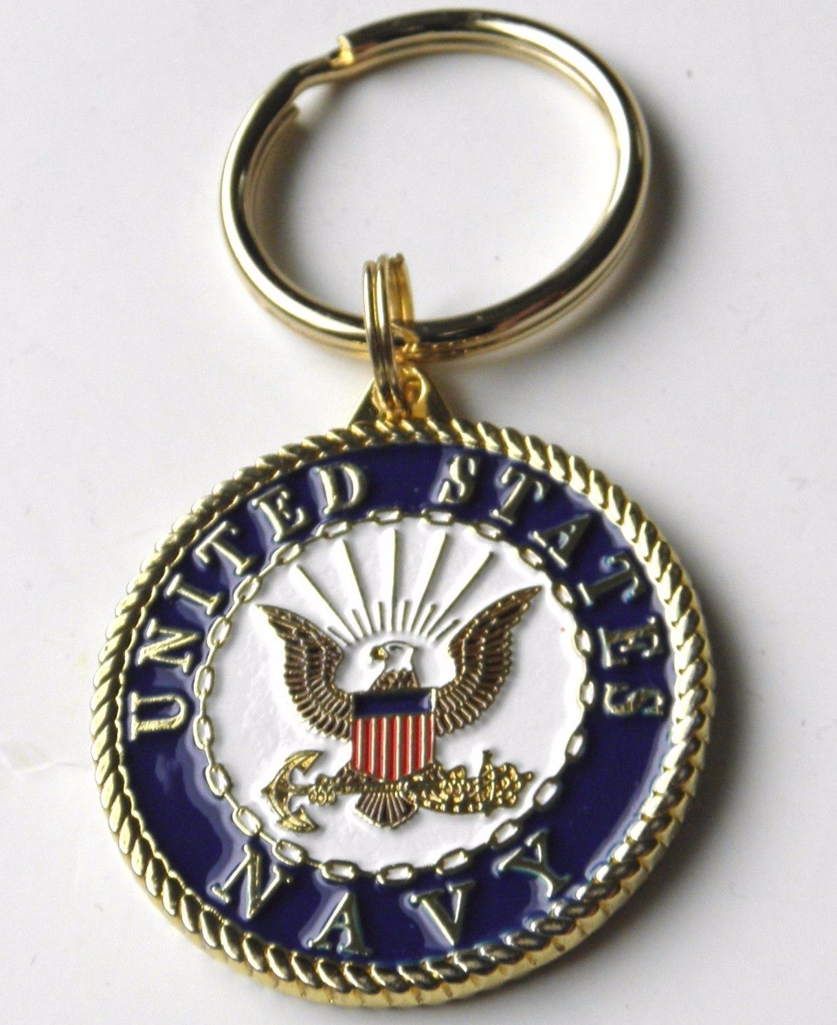 USN NAVY ENAMEL KEYRING KEY CHAIN RING 1.5 INCHES