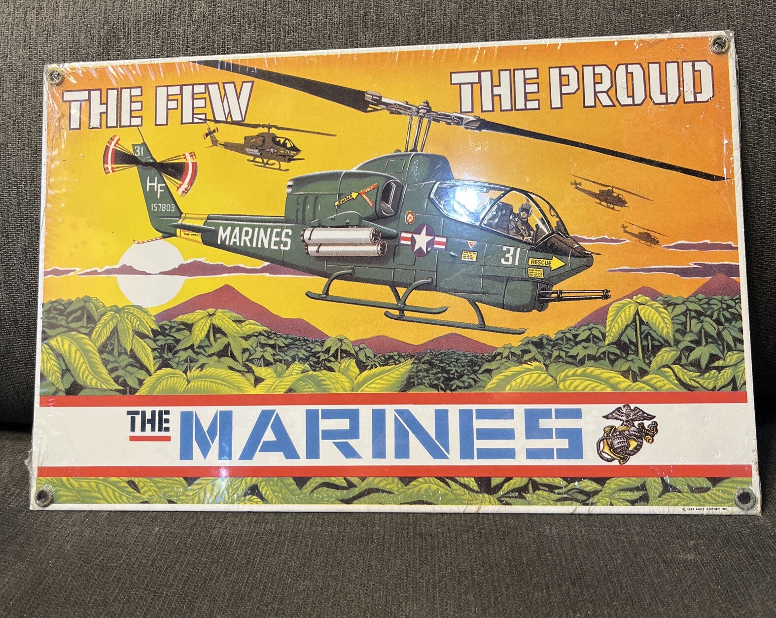 Porcelain Sign THE FEW THE PROUD THE MARINES Ande Rooney 1998 12.5×8.25” Sealed