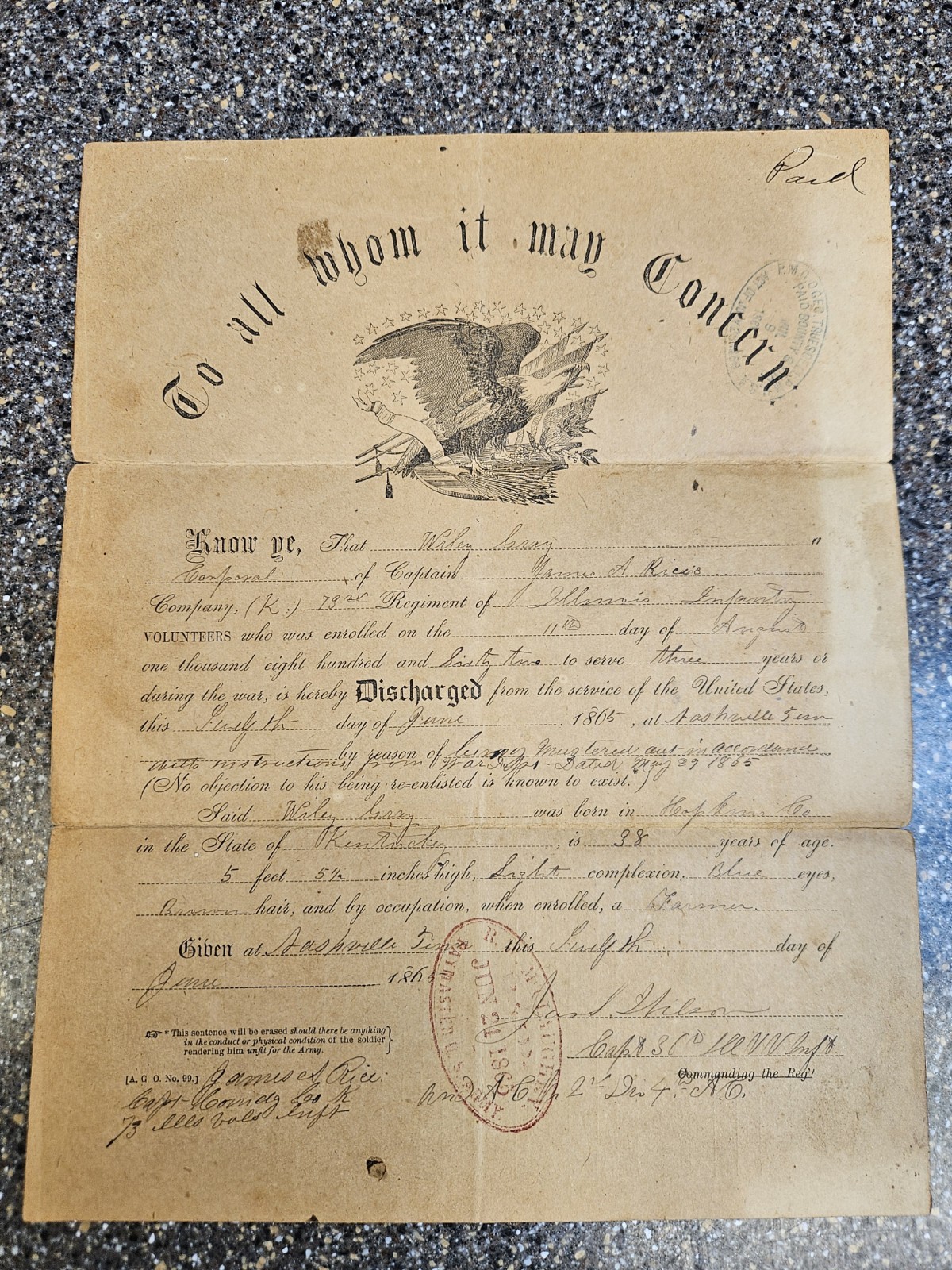 Rare Vintage Civil War 1865 Military Historical Discharged Papers Book Army Navy