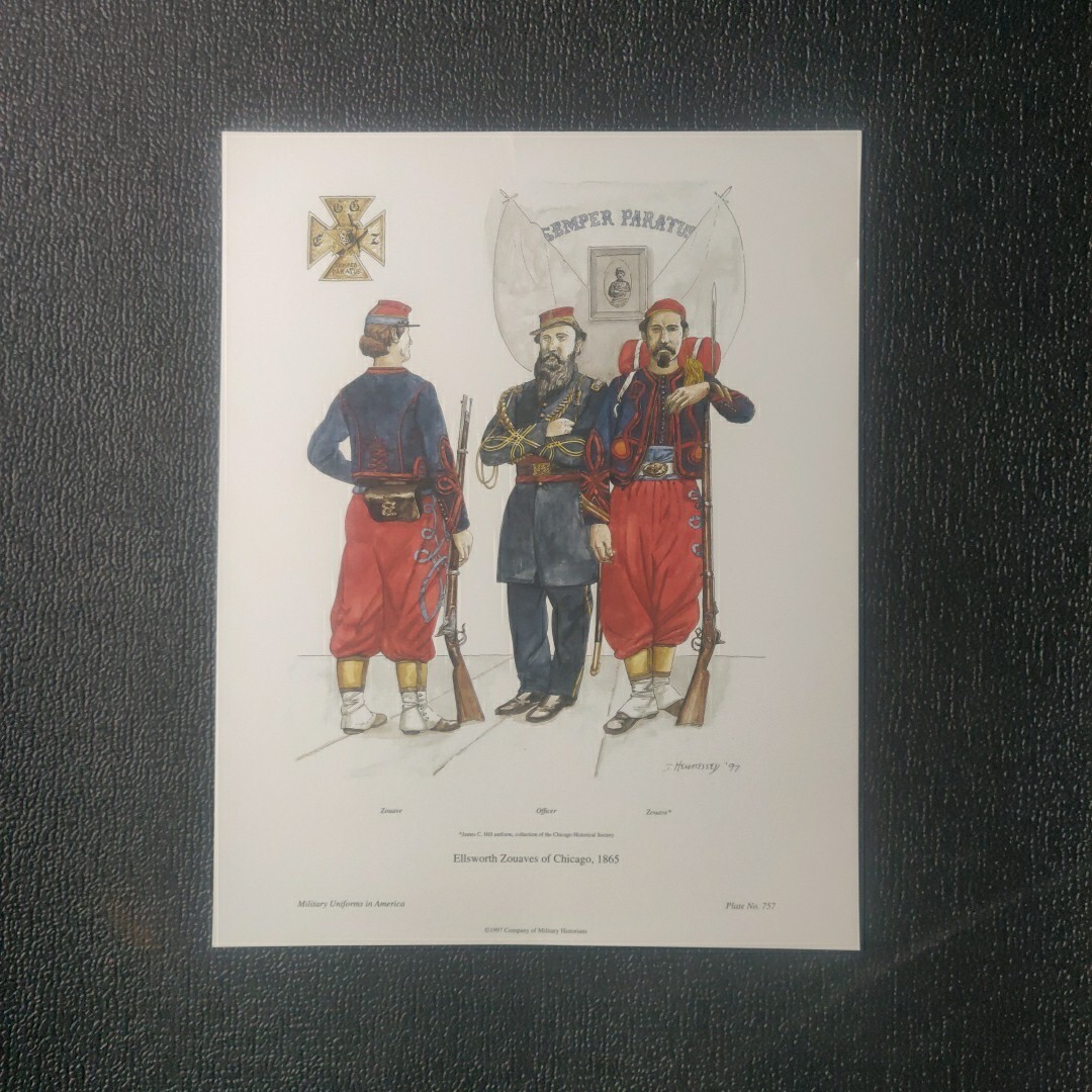 Military Uniforms in America Print Plate 757 Ellsworth Zouaves of Chicago 1865