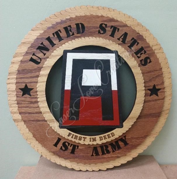 United States 1st Army First In Deed Laser Cut 3D Wood Wall Tribute Plaque 11¼”