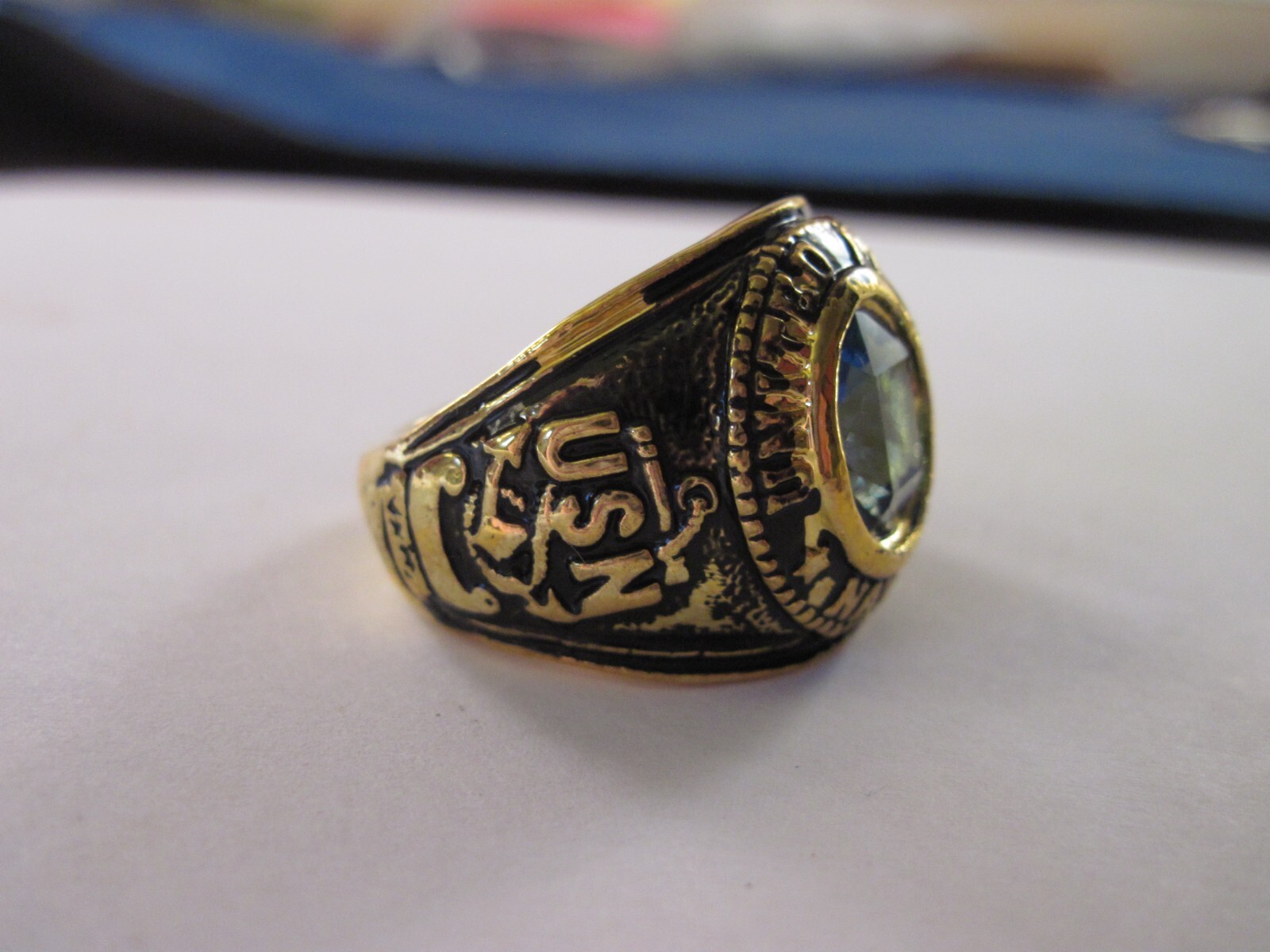 US Navy ring open back size 12 blue stone