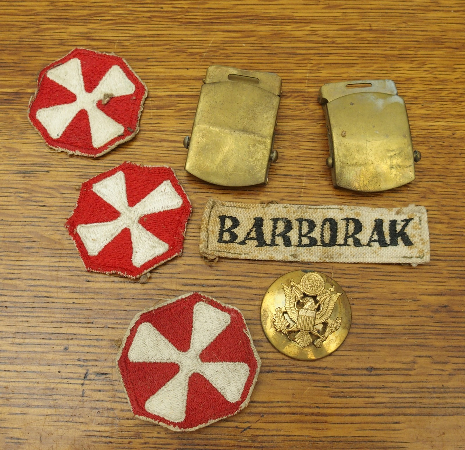 Vintage Military Uniform Patch Belt Buckle Barborak Name Patch Button Lot