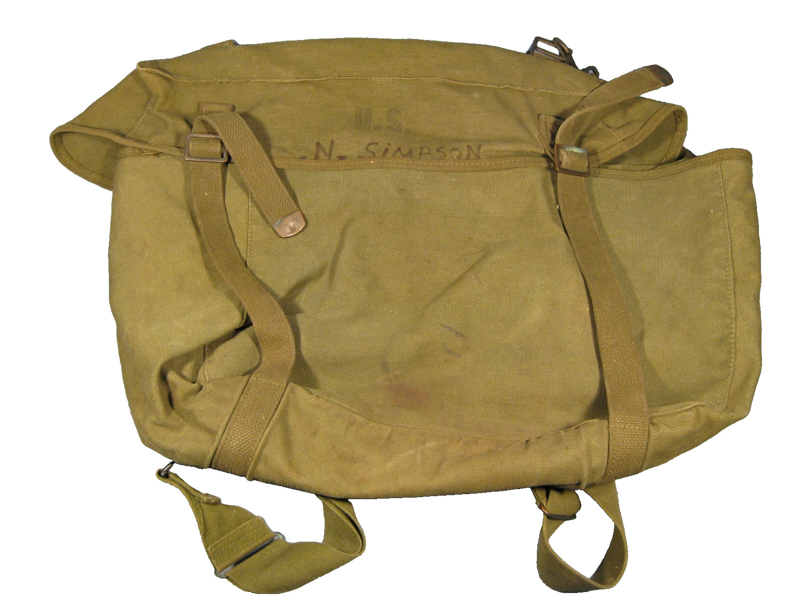 US Army real military M-1945 khaki canvas 40’s vintage field cargo pack bag USA