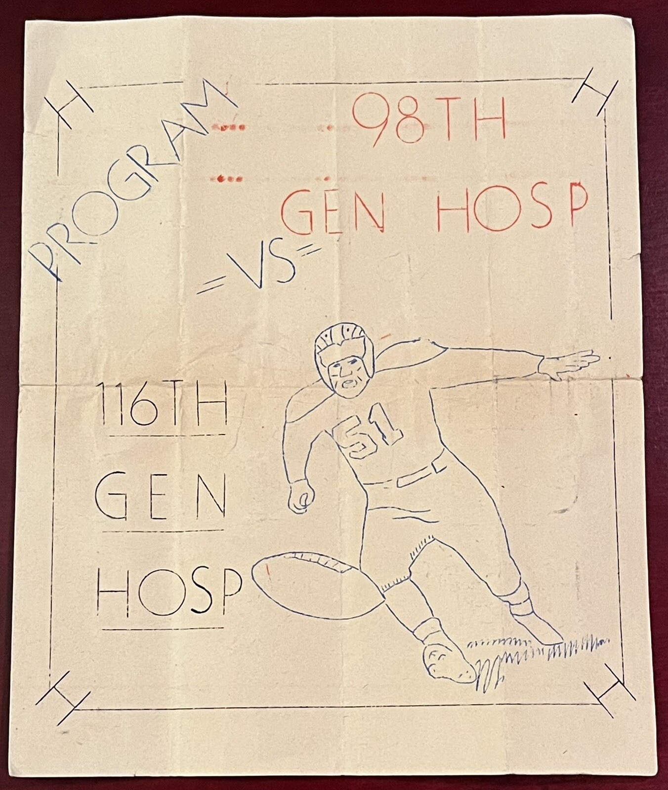 Vintage 1940’s U.S Military Hospital football game PROGRAM military sports paper