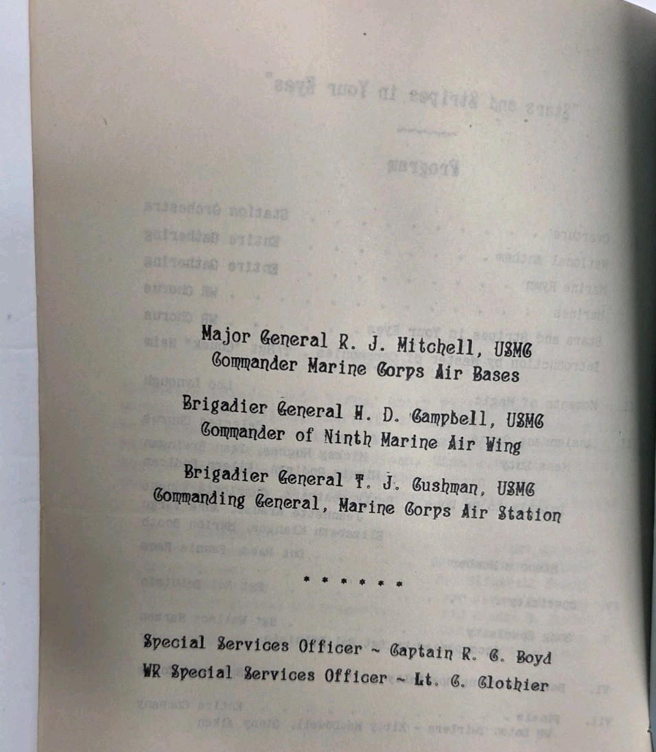 USMC 1946 Women’s Reserve Birthday Menu Program Ralph J. Mitchell