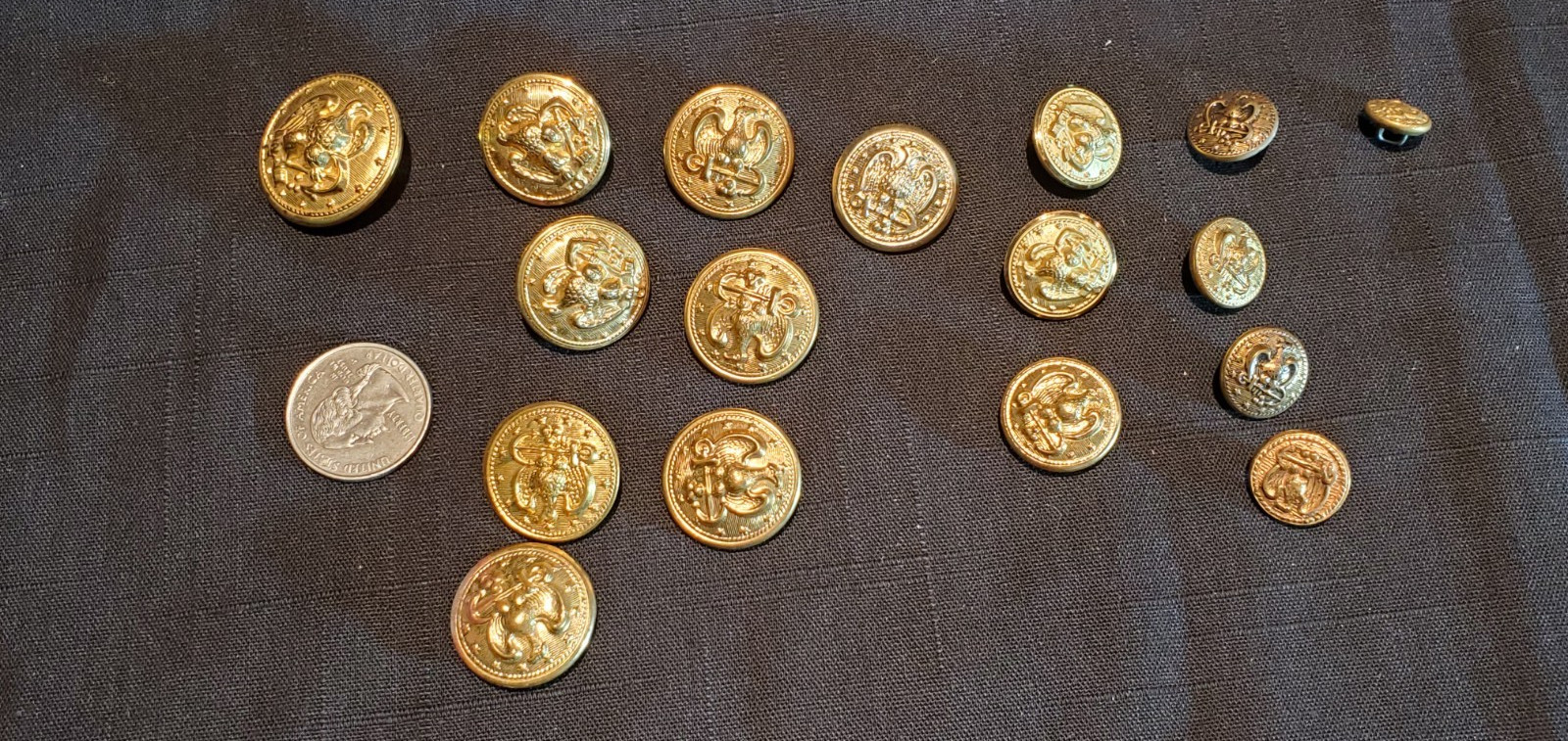 17 Vintage Gold Tone Military Eagle & Anchor Buttons – Navy – Various Sizes