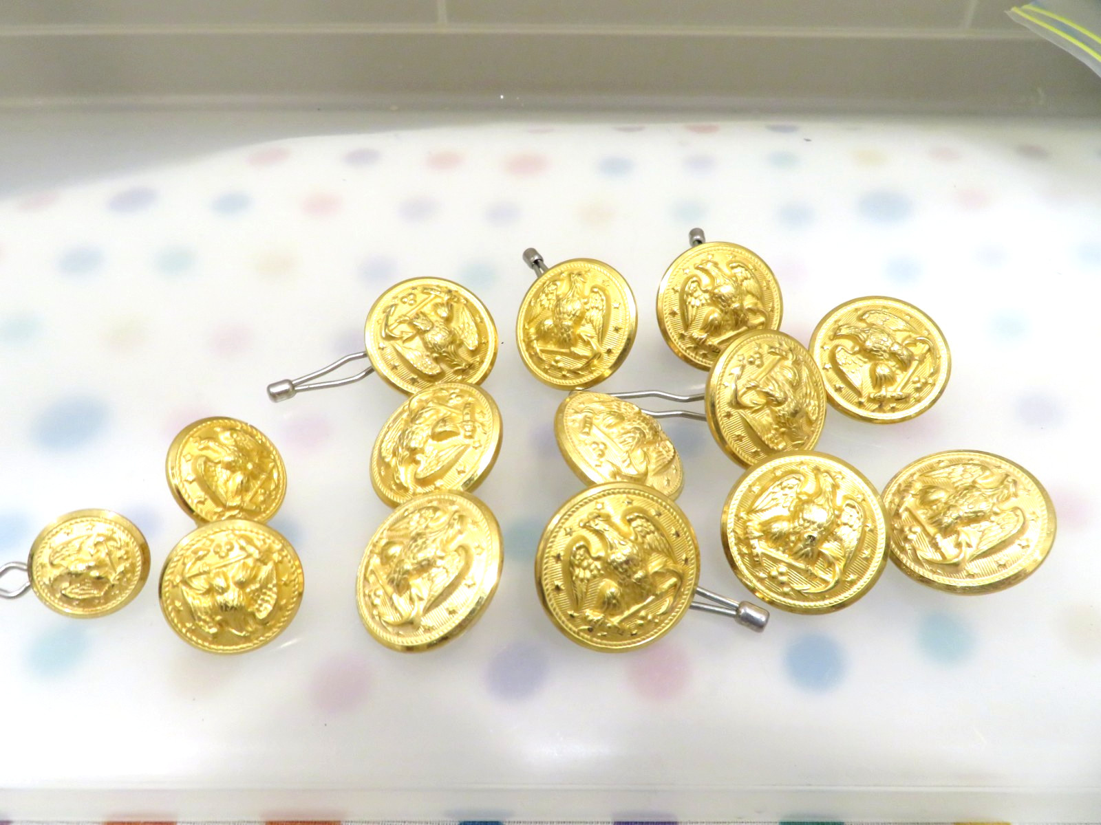 14 Vintage US Brass/gold Military Eagle Waterbury Button Co. Various Sizes