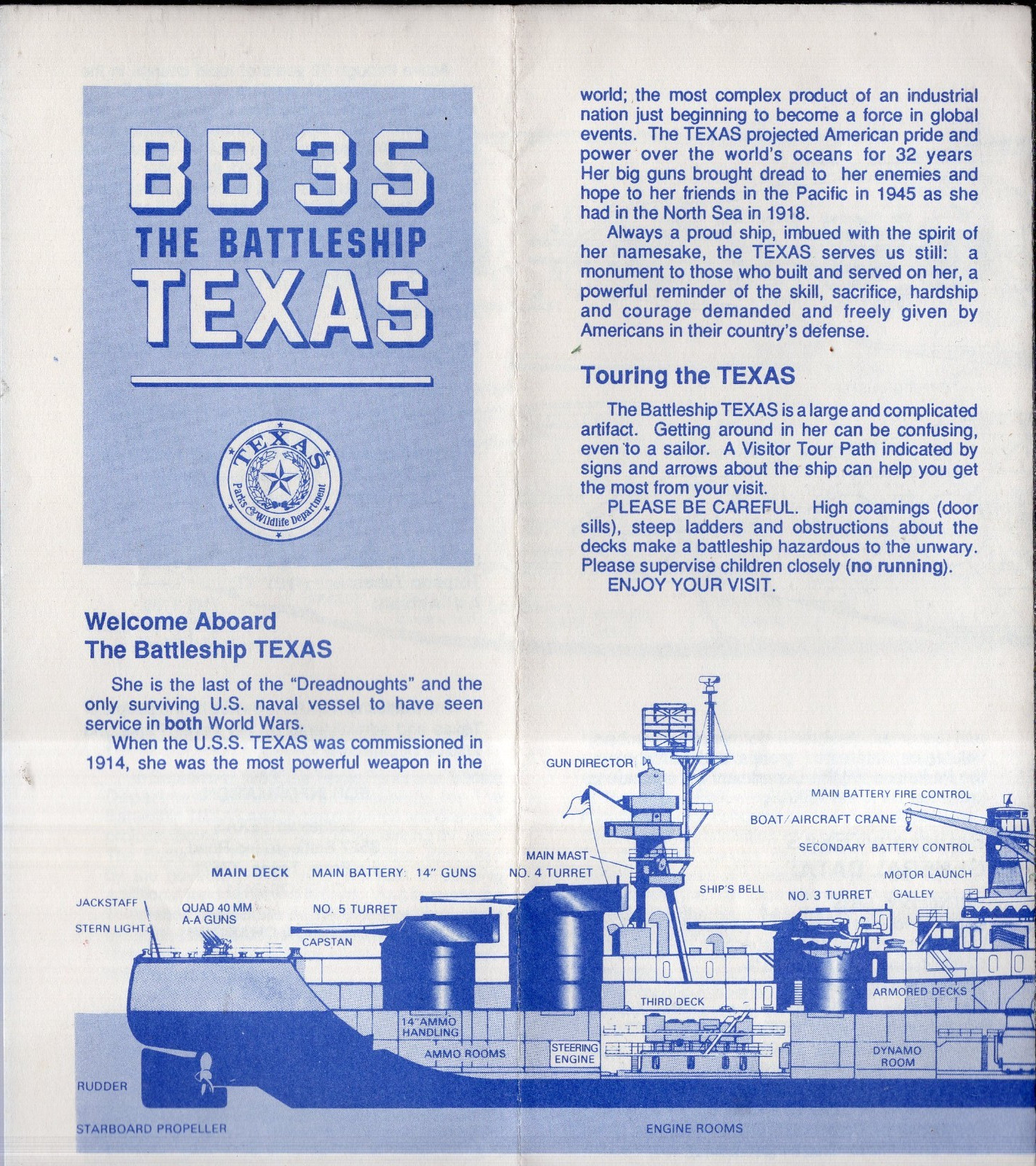 Vintage BB35 Battleship Texas 4-Fold Brochure 1990