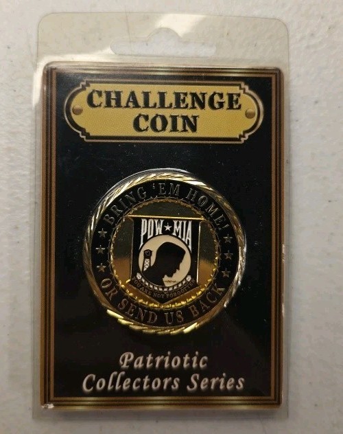 CHALLENGE COIN, NEW POW*MIA BRING ‘EM HOME Enameled PATRIOTIC 1-5/8″ NEW