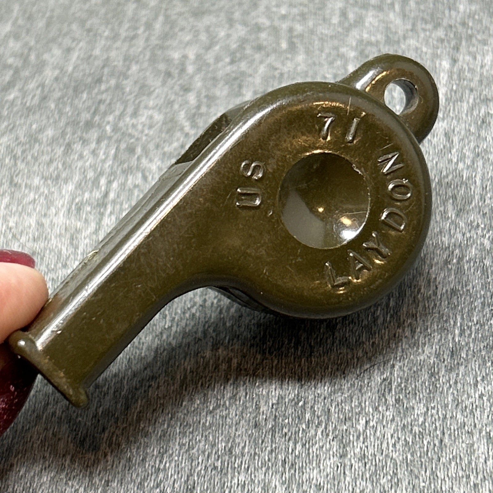 Vintage Laydon Vietnam Era 1971 USGI OD Green Plastic Whistle US Military Police