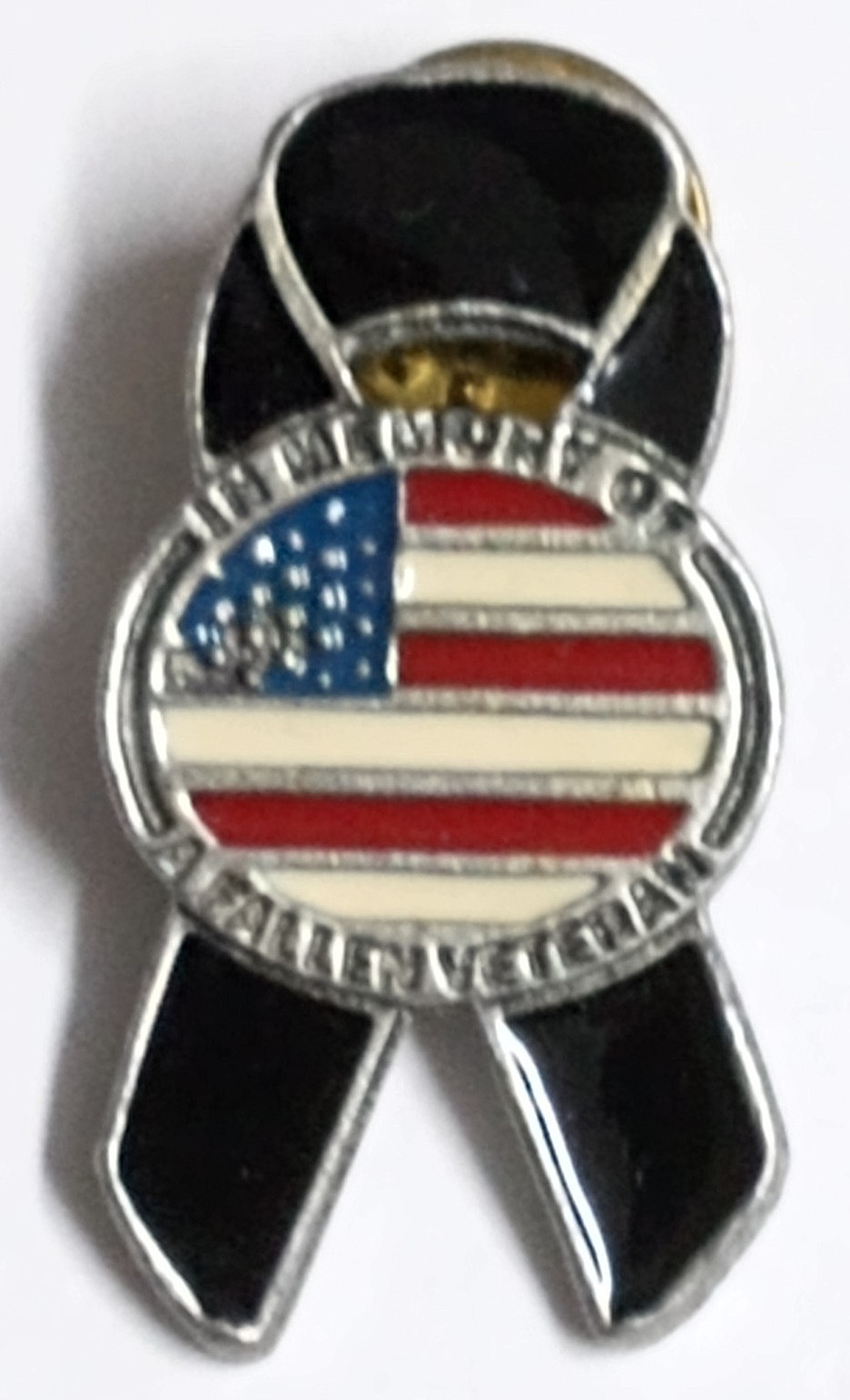 POW MIA In Memory of a Fallen Veteran Black Ribbon Lapel Military Pin 1.5″h NEW