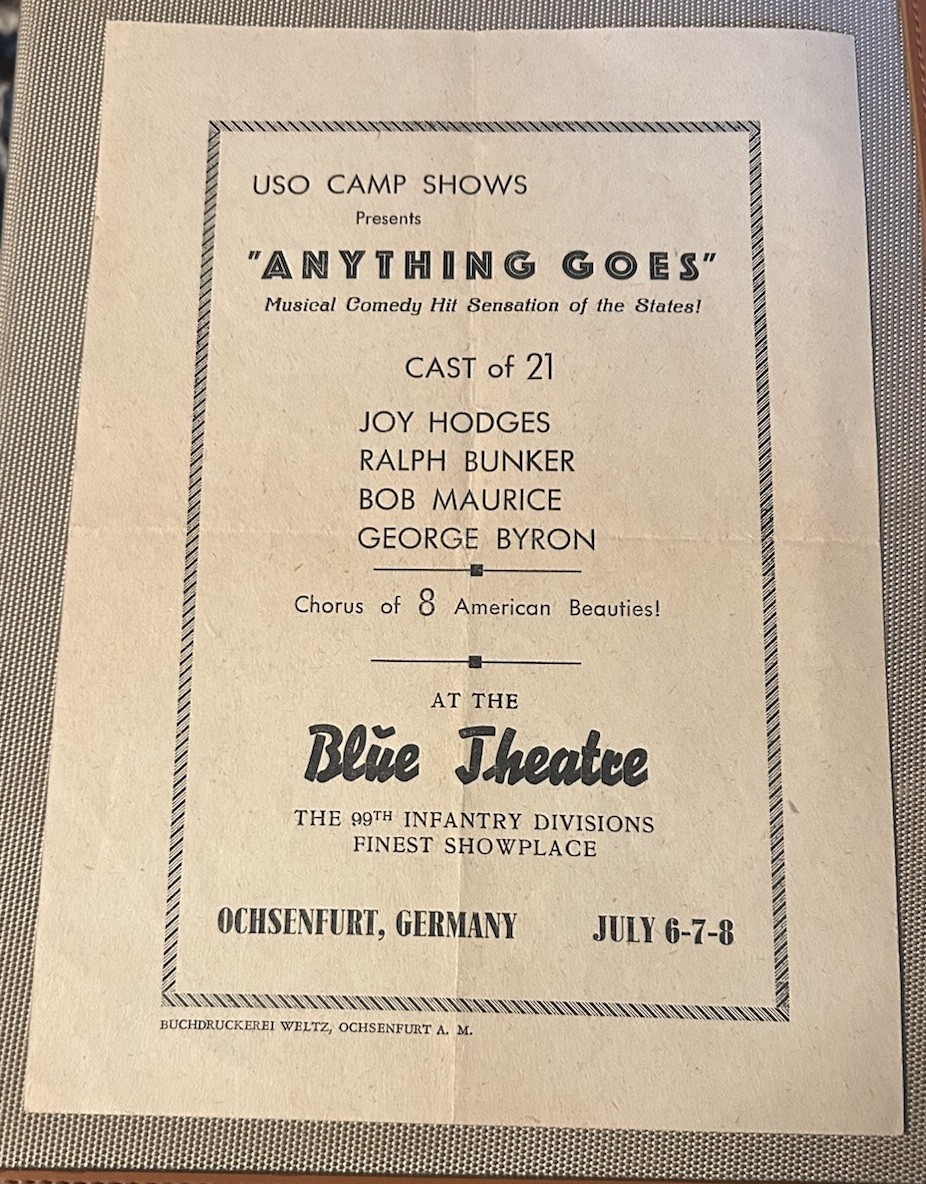 Vtg. Program USO Camp Show Ochsenfurt Germany Joy Hodges Anything Goes 99th Inf