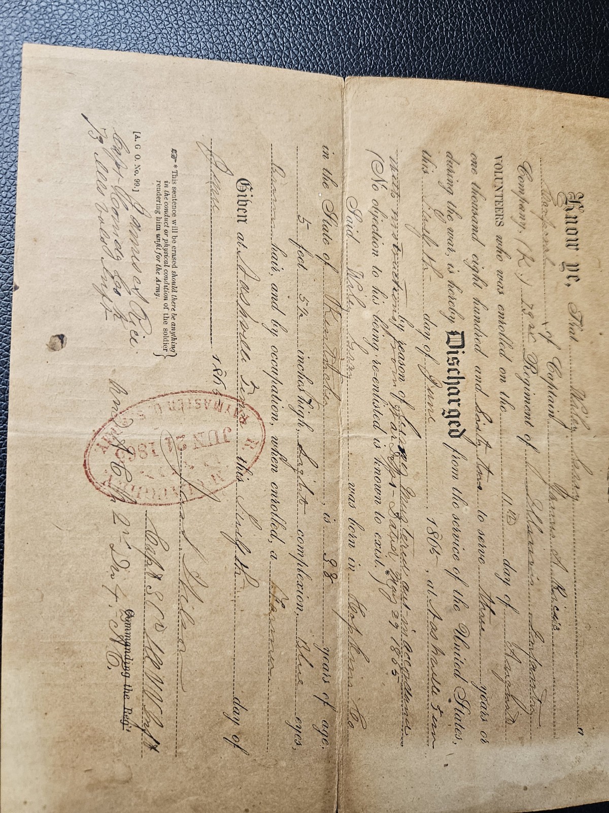 Rare Vintage Civil War 1865 Military Historical Discharged Papers Book Army Navy