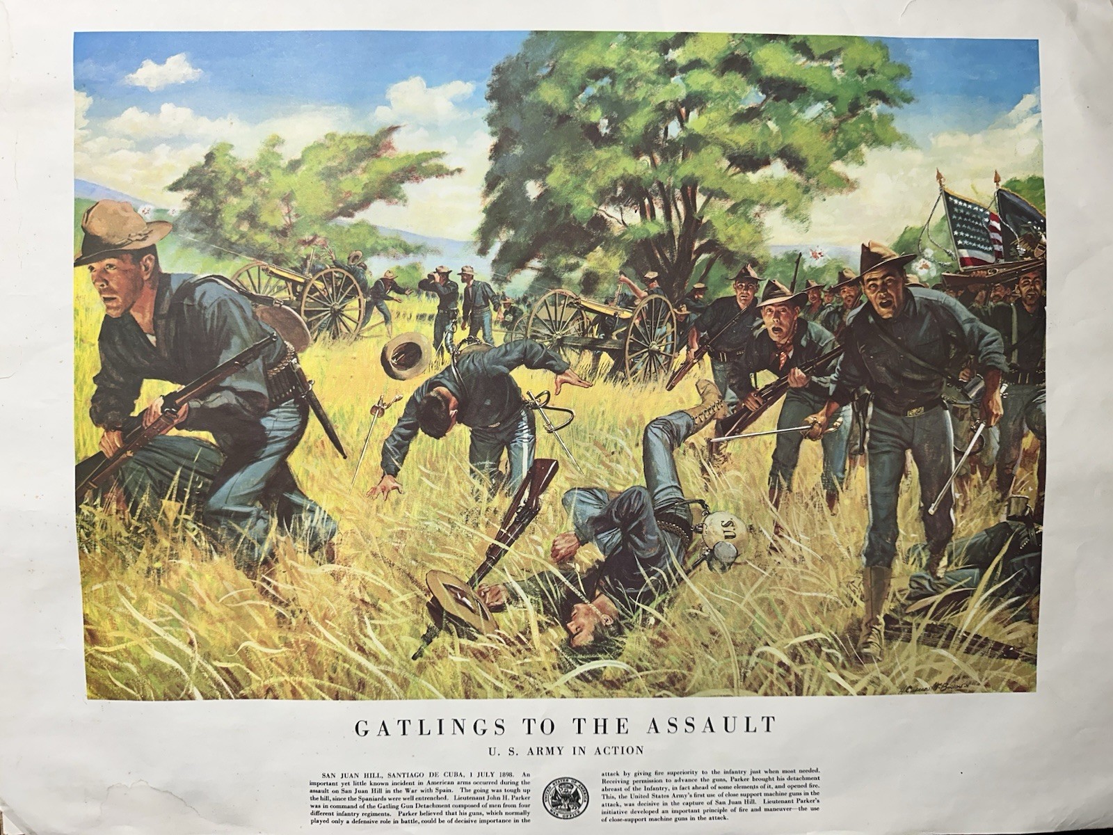 US Army Poster “Gatlings To The Assault” -H. Chas McBarron Jr. -1950s War Office