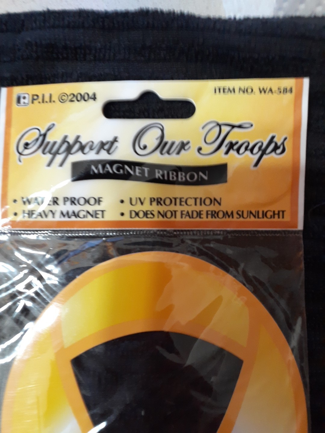 Vintage We Salute Our Troops Yellow Ribbon Car Magnet 8″ long Black Print