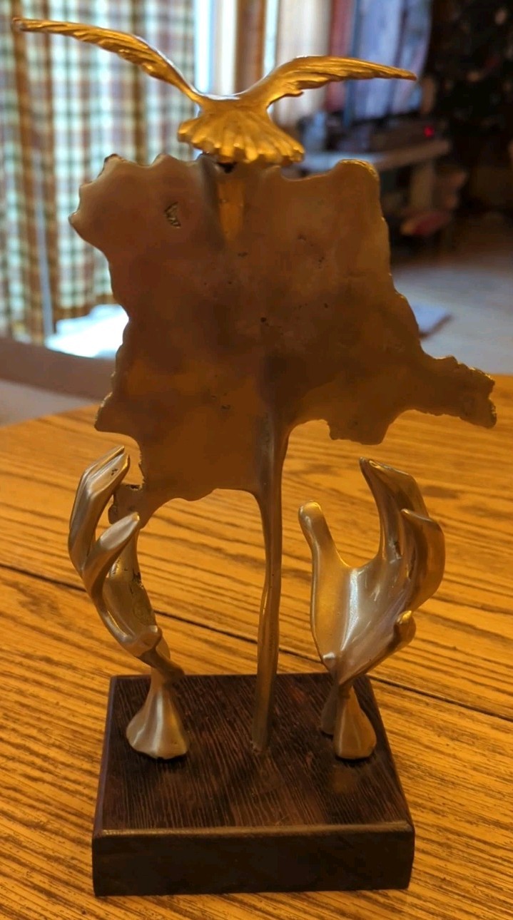 Vintage Brass Hand-Painted Military Honor Statue Art Figure Bird Very Unique!