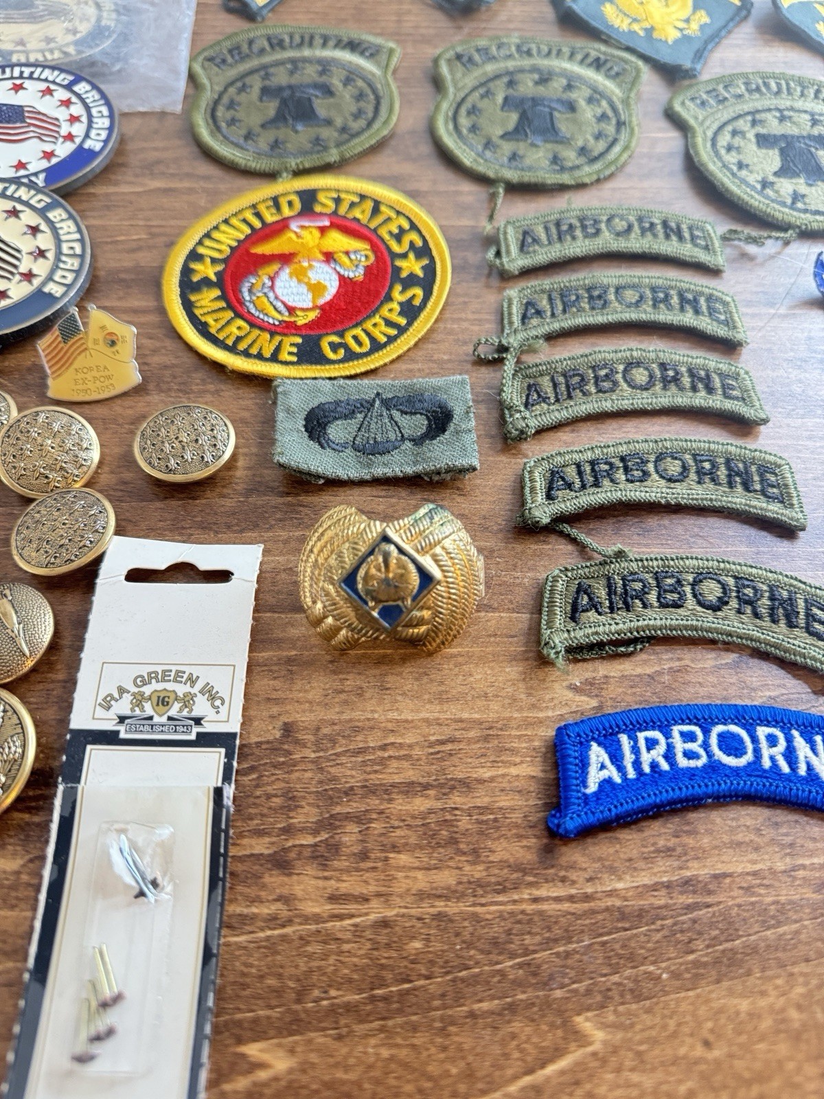 Unknown Lot of Vintage Military Patches, Hats, medal pin backs