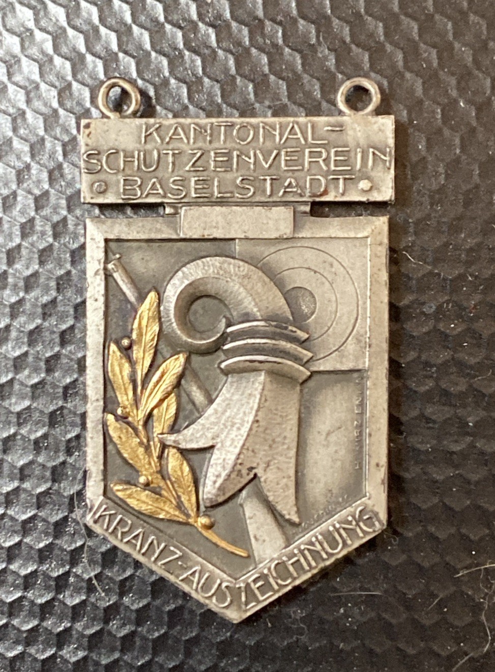 Swiss Basel-Stadt Shooting Medal 1933 – Kranz Auszeichnung Award Art Deco Shield