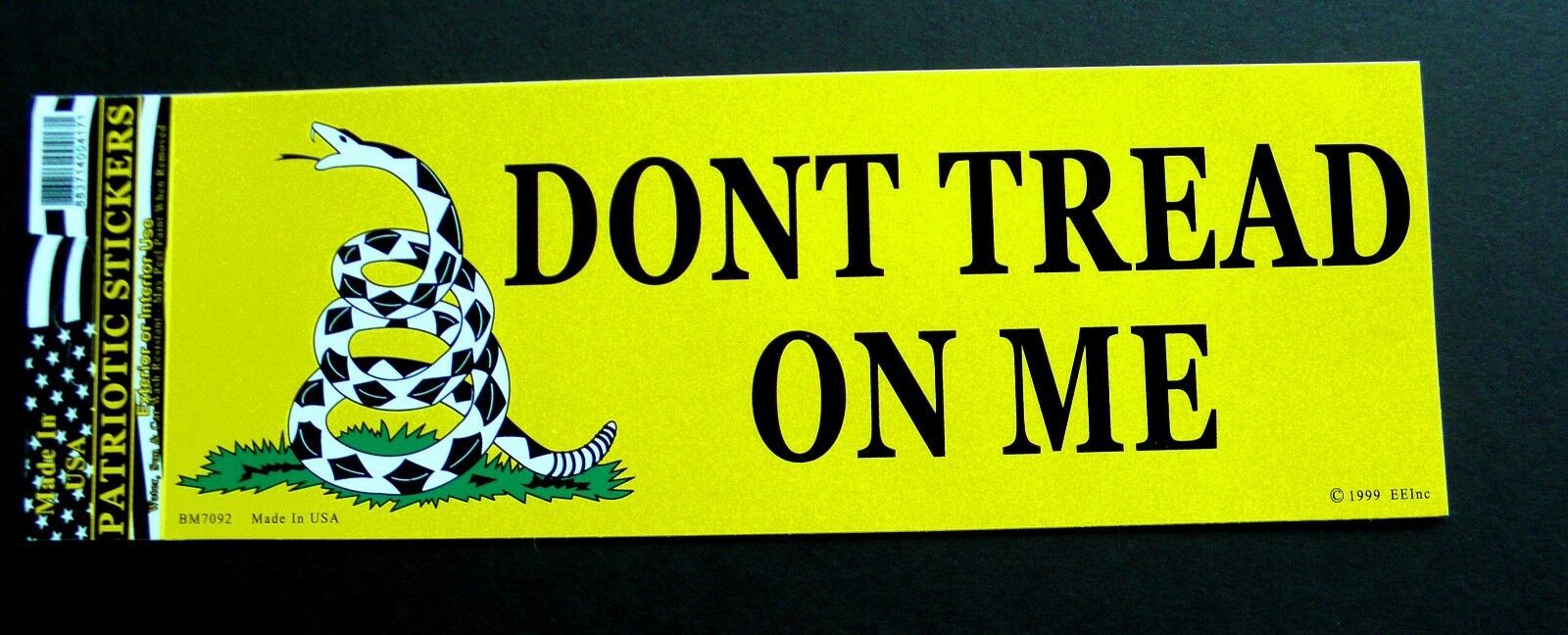 Dont Tread on Me Second Amendment Bumper Sticker made in USA 9.5 x 3.5 inches