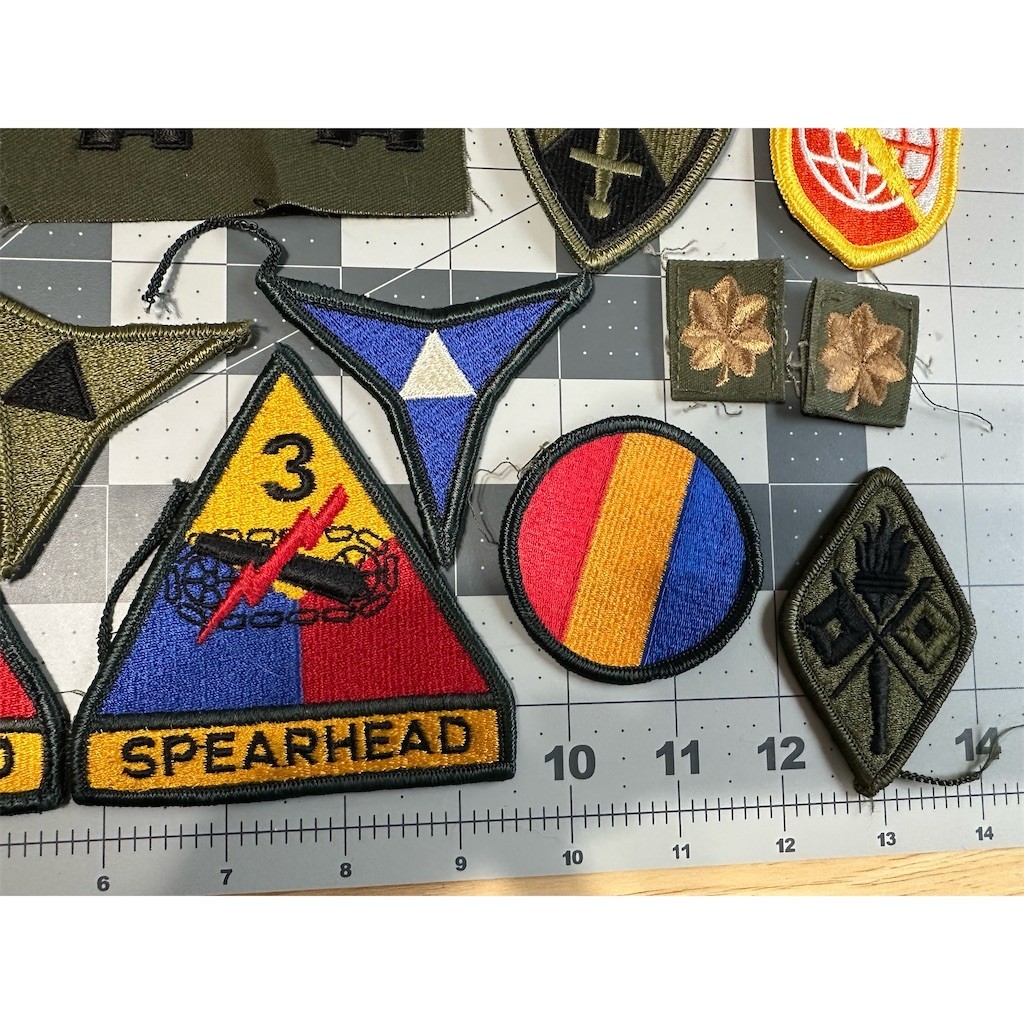 Lot of 14 Military Uniform Patches & Insignia Spearhead 3rd Armor Rank