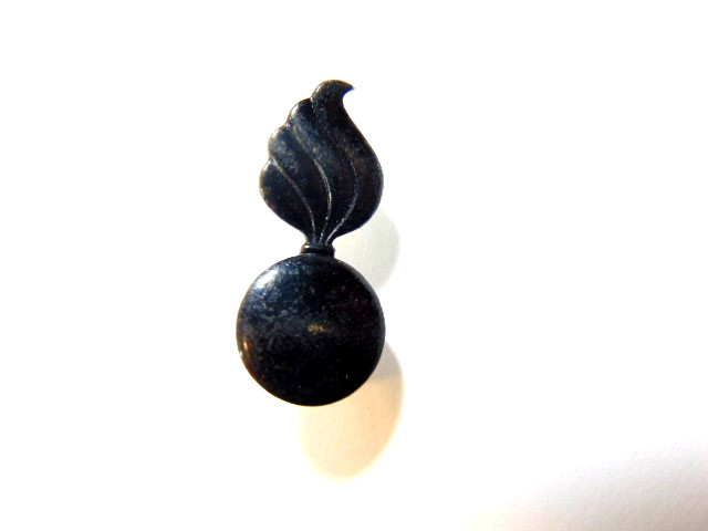 small British military black metal flaming grenade uniform insignia pin