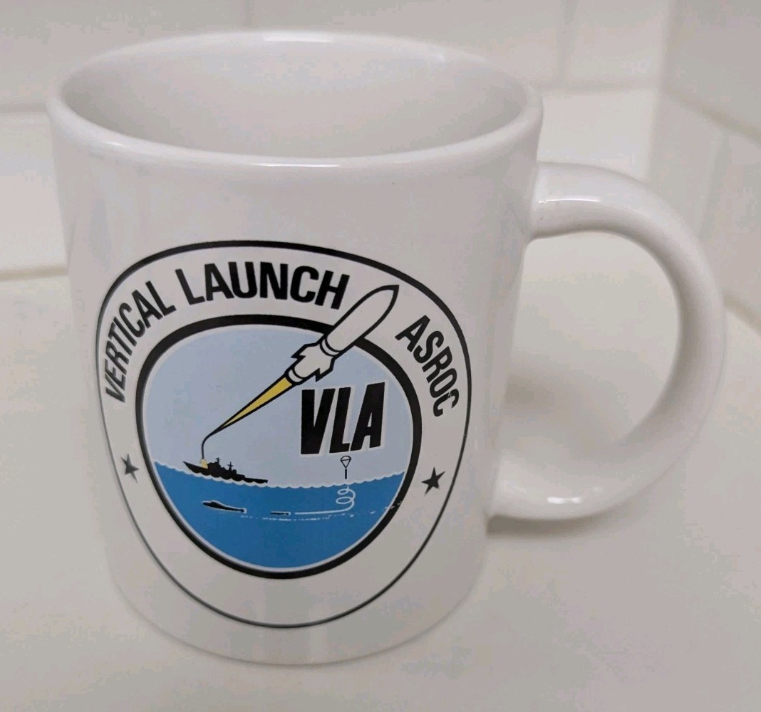 Rare Vertical Launch ASROC System VLA Mug LORAL 3.85″ X 3.25″ Military Rocket