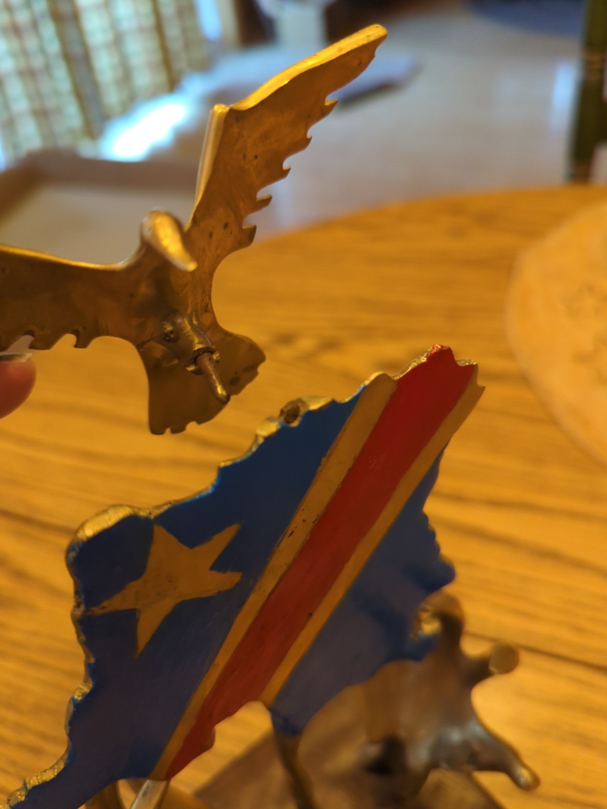 Vintage Brass Hand-Painted Military Honor Statue Art Figure Bird Very Unique!