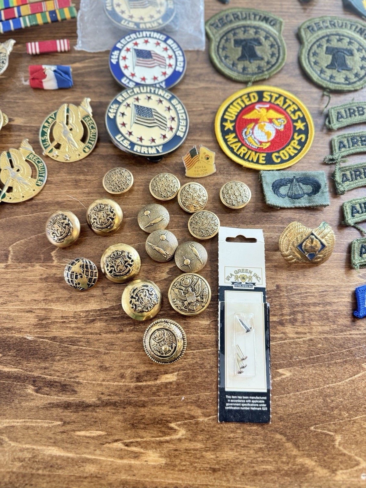 Unknown Lot of Vintage Military Patches, Hats, medal pin backs