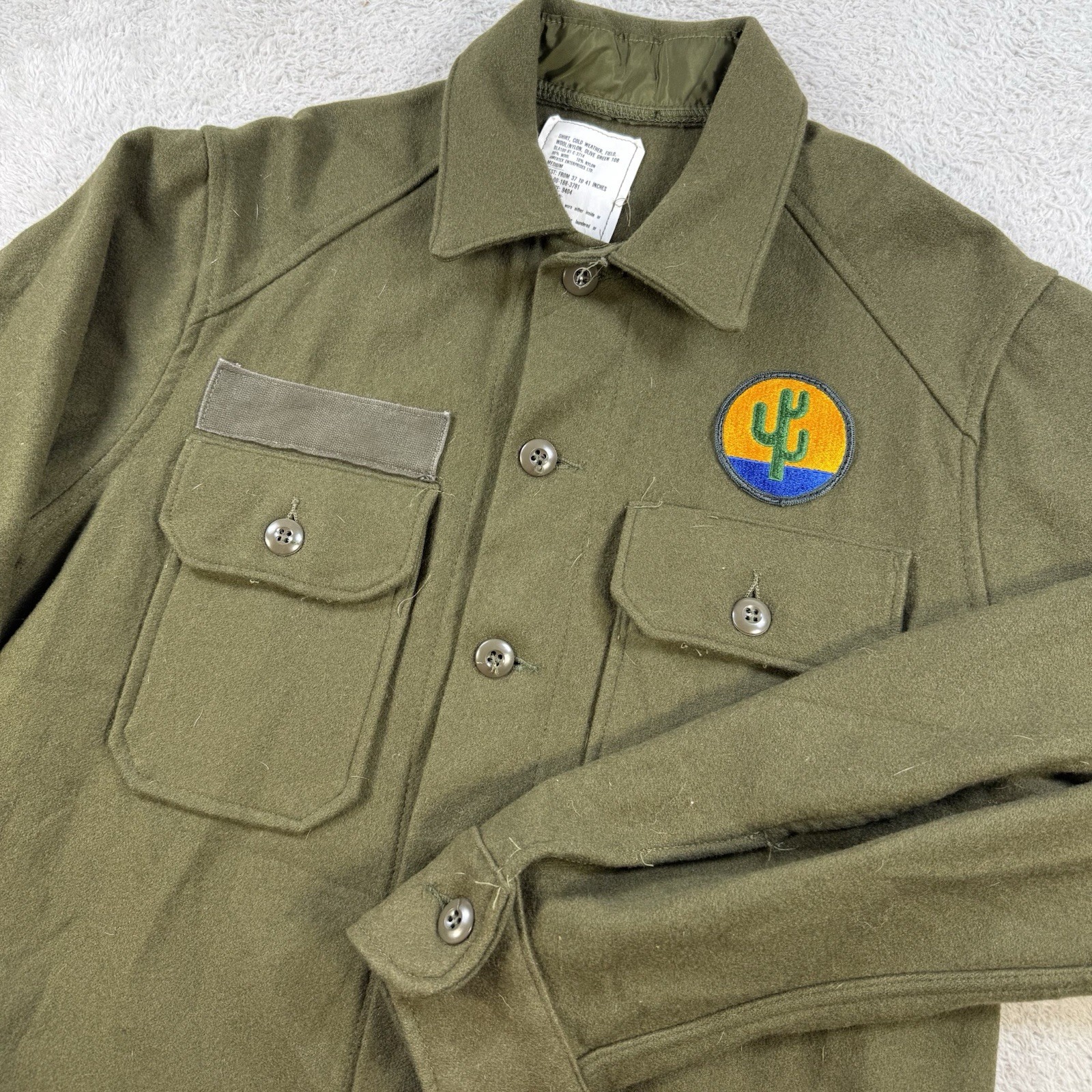 VTG US Military Cold Weather Field Shirt Mens Medium Wool Nylon Olive Green 108