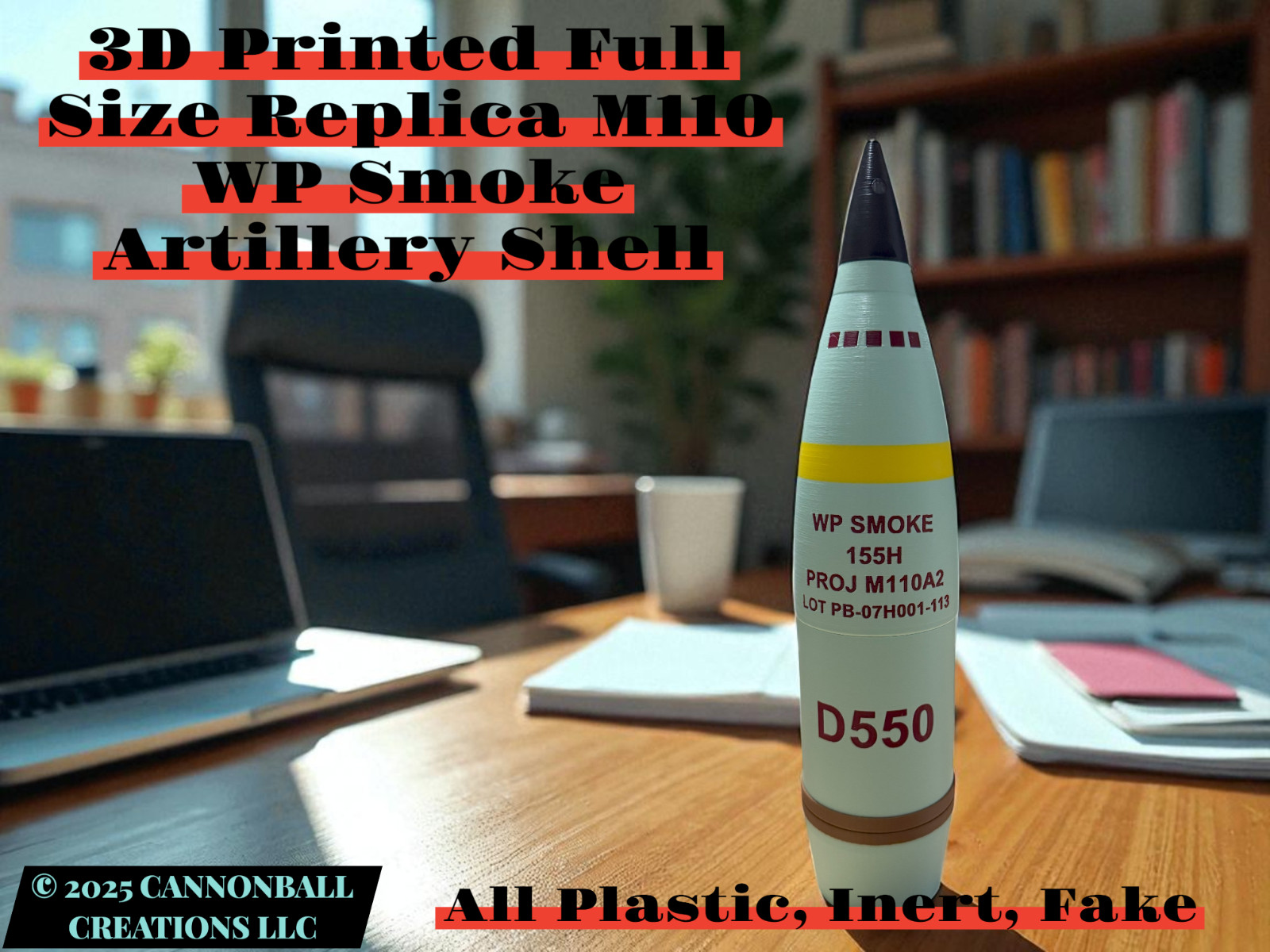 Replica Fake 3d Printed Plastic Inert Custom Full Size 155mm M110 Smoke Shell