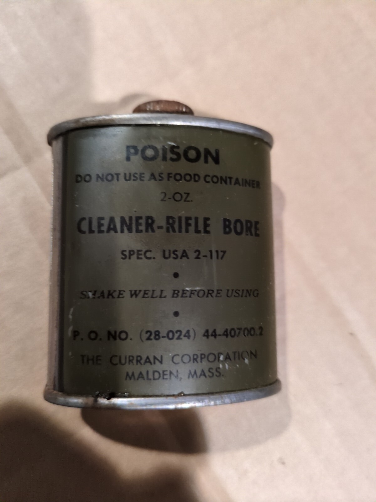 Vintage Military Rifle Bore Cleaner 2 Oz. Can/Tin w/Contents Great Display