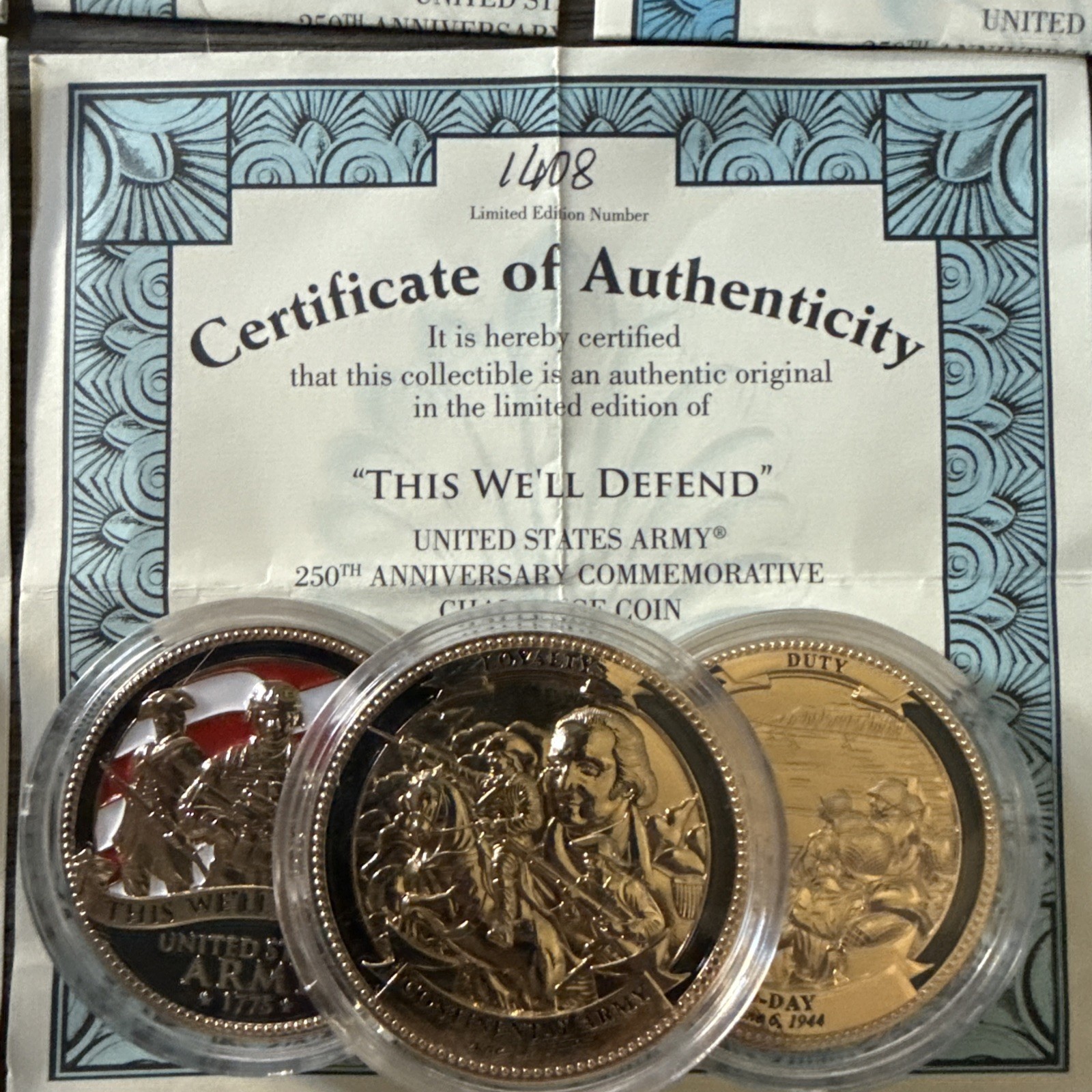6 250th Anniversary US Army Challenge Coin Commemorative Limited Edition Of 5000