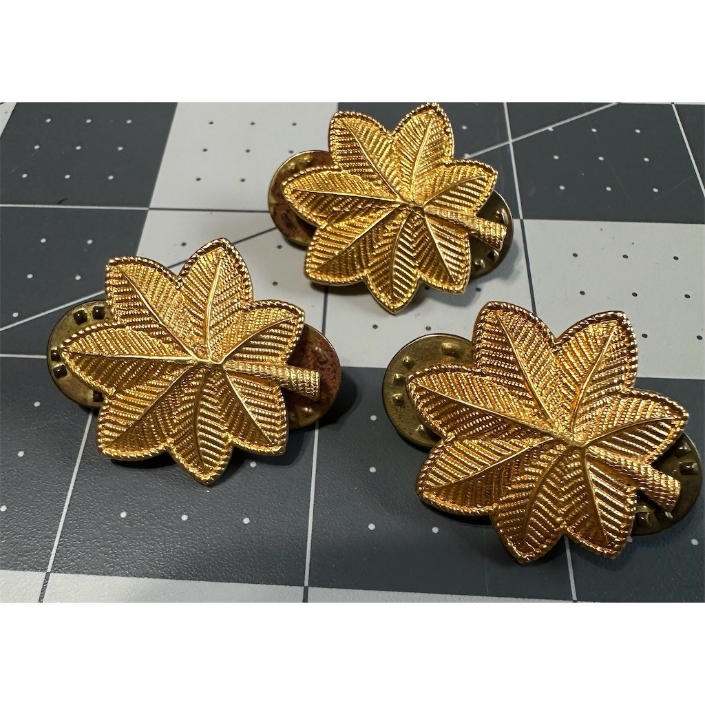 Smith & Warren Lot of 3 Major Oak Leaf Rank Insignia Pins Gold Tone 18K