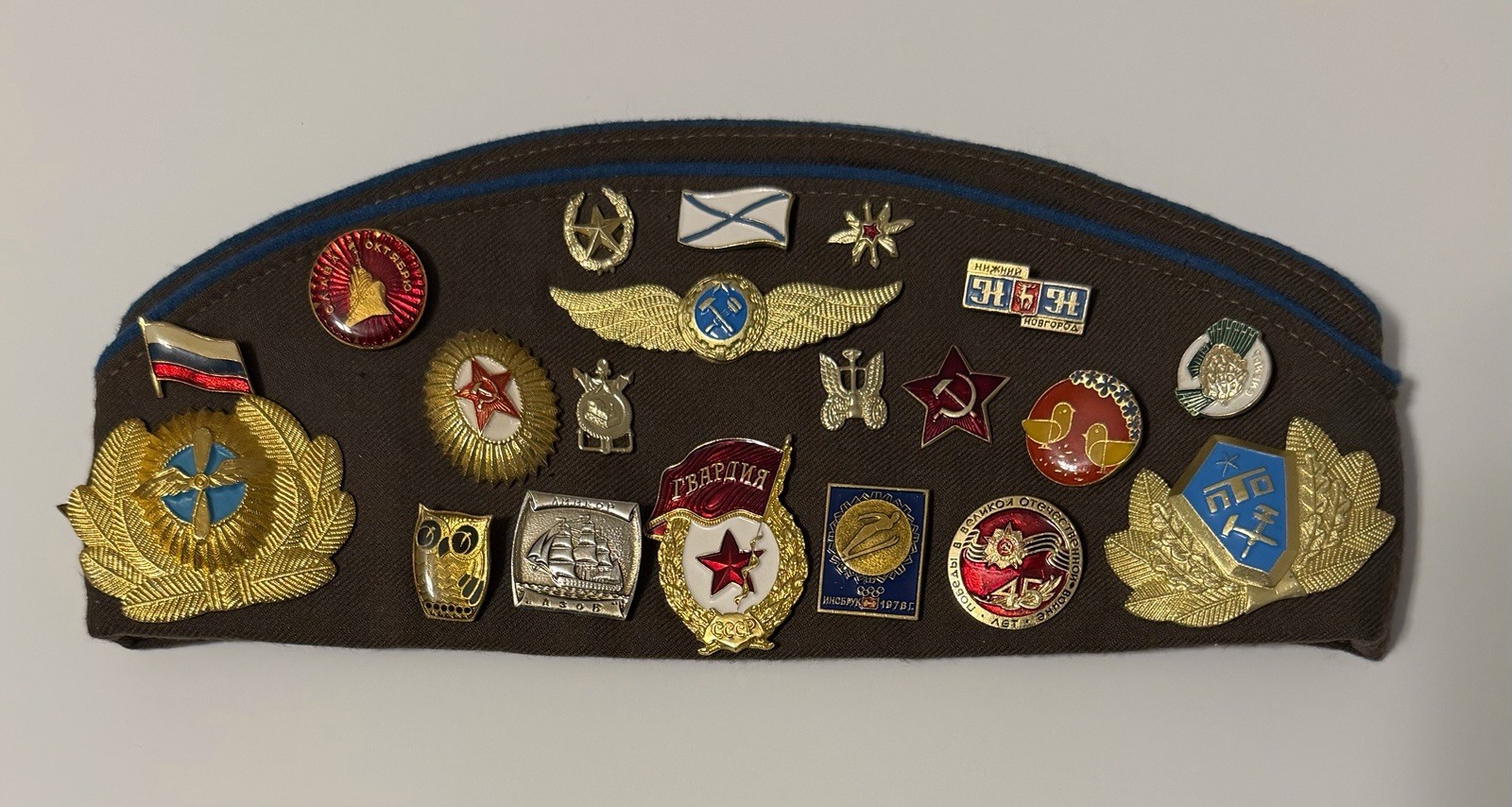 Soviet Union / Russia USSR Vintage Cap Hat MILITARY MEDALS PINS PATCHES