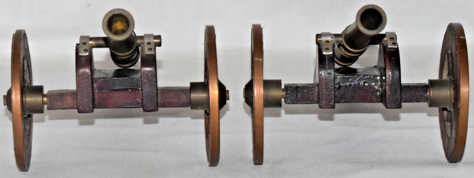 2 Vintage Brass & Wood Model Replicas Of 18th Century Cannons 10″ Long
