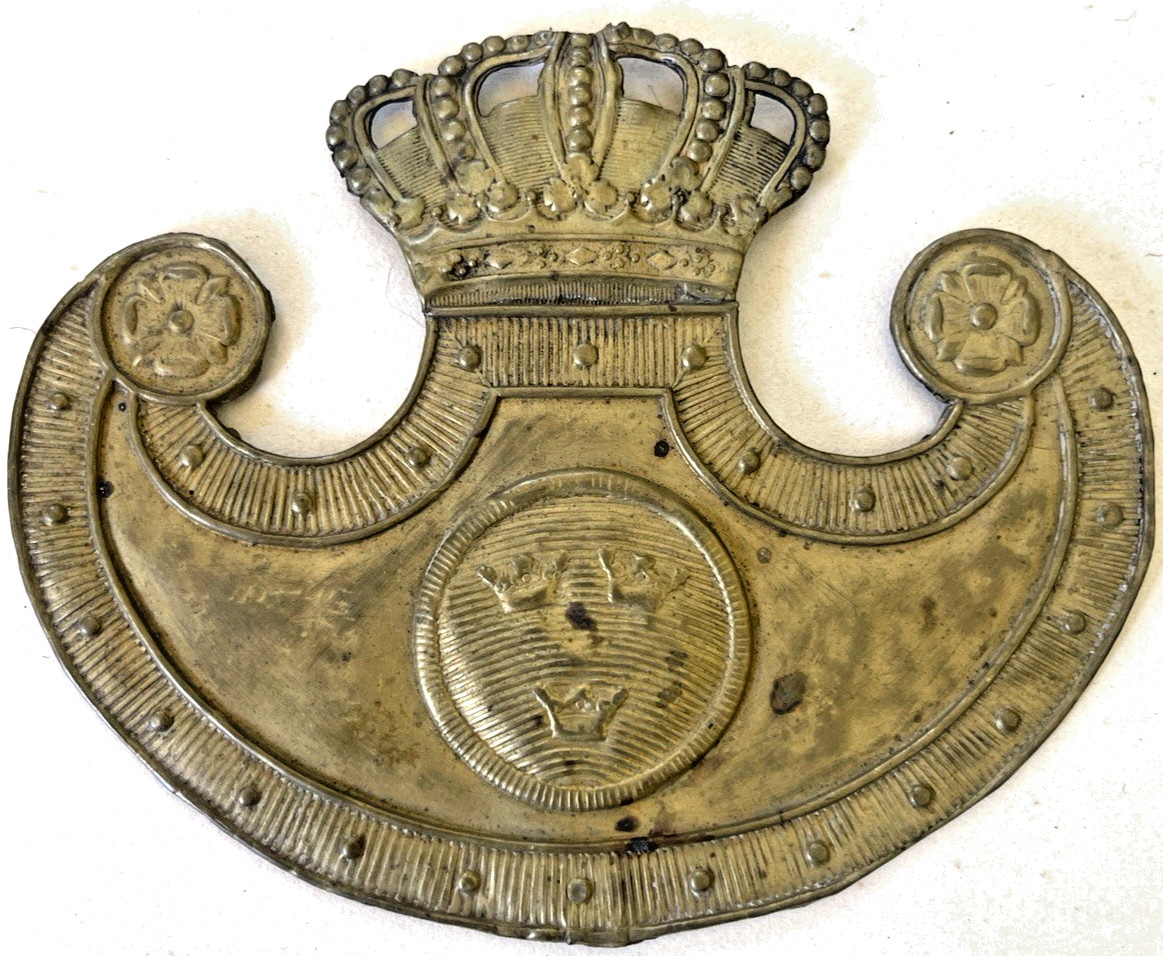 Antique Swedish Tre Konor Brass Crest Mount Heraldic Architectural
