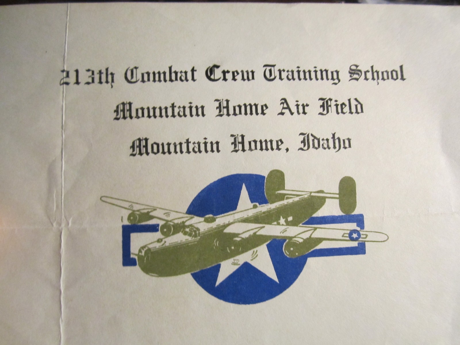 1944 213TH COMBAT CREW TRAINING SCHOOL CERTIFICATE & GRADUATION PROGRAM – BBA-52